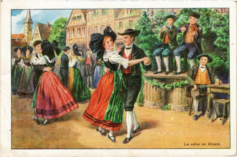 Carte postale ancienne La Valse en Alsace - Folklore - Types