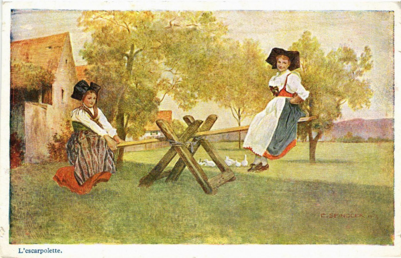 Carte postale ancienne L'escarpolette - Folklore - Types