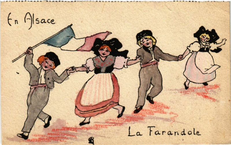 Carte postale ancienne En Alsace - La Farandole - Folklore - Types