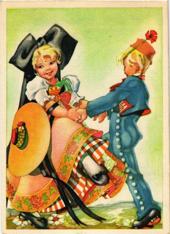 Carte postale ancienne Elsasser Trachten - Costumes Alsaciens - Types - Folklore
