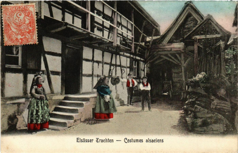 Carte postale ancienne Elsasser Trachten - Costumes Alsaciens - Folklore - Types