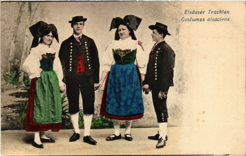 Carte postale ancienne Elsasser Trachten - Costumes Alsaciens - Folklore - Types
