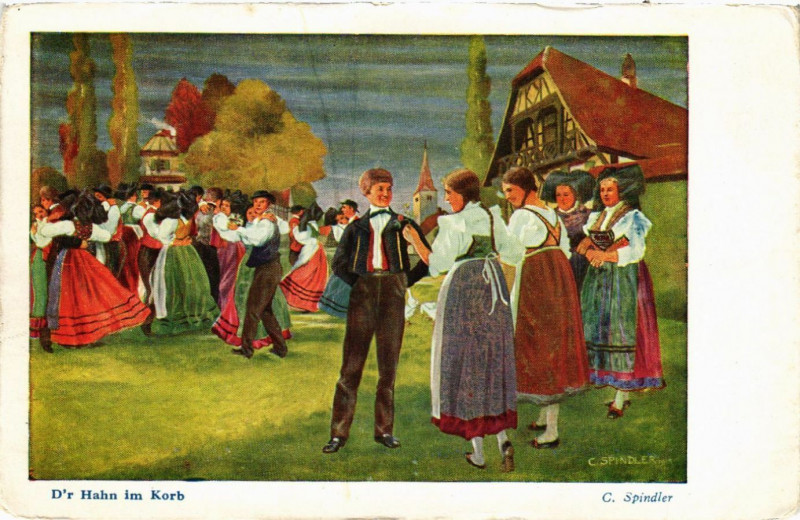 Carte postale ancienne D'r Hahn im Korb - Folklore - Types