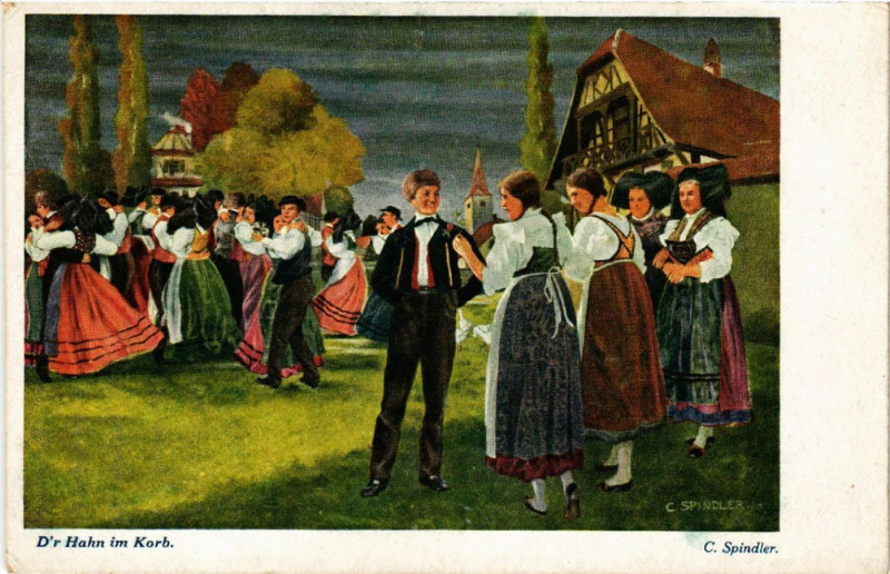 Carte postale ancienne D'r Hahn im Korb - Folklore - Types