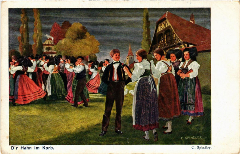 Carte postale ancienne D'r Hahn im Korb - Folklore - Types