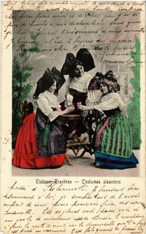 Carte postale ancienne Costumes Alsaciens - Elsasser Trachten - Folklore - Types