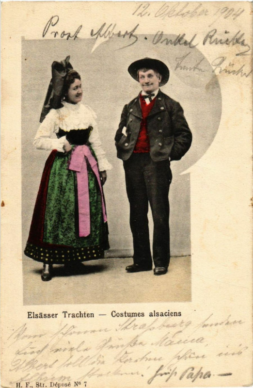 Carte postale ancienne Costumes Alsaciens - Elsasser Trachten - Folklore - Types
