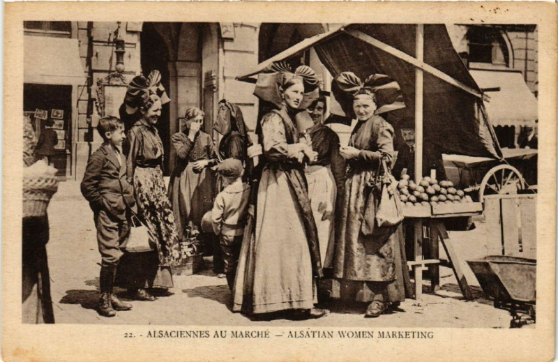Carte postale ancienne Alsaciennes au Marché - Folklore - Types