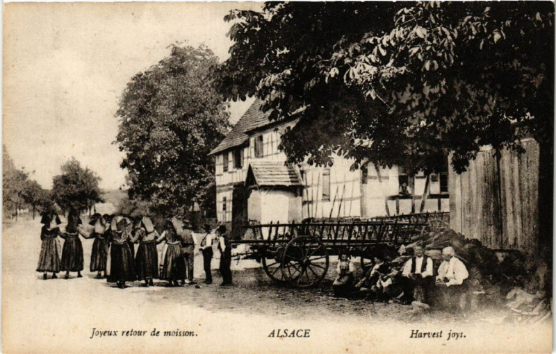 Carte postale ancienne Alsace - Joyeux retour de moisson - Folklore - Types
