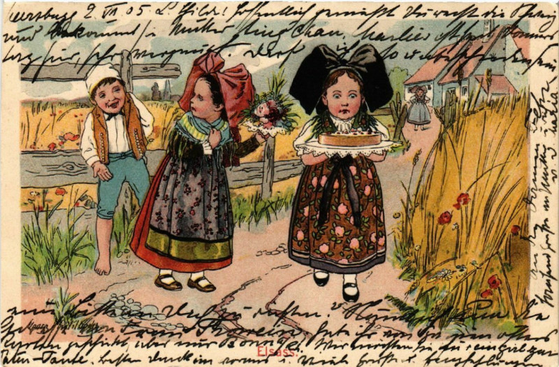 Carte postale ancienne Alsace - Elsass - Litho - Folklore - Types