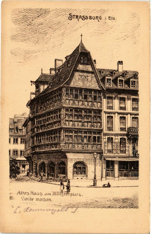 Carte postale ancienne Strassburg - Altes Haus am Munsterplatz