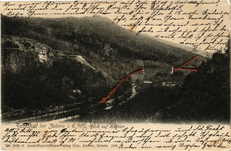 Carte postale ancienne Zomthal b. Zabern Blick auf Hohbarr à Barr