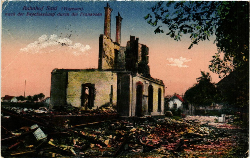 Carte postale ancienne Bahnhof Saal nach der Beschlessung durch die Franzosen