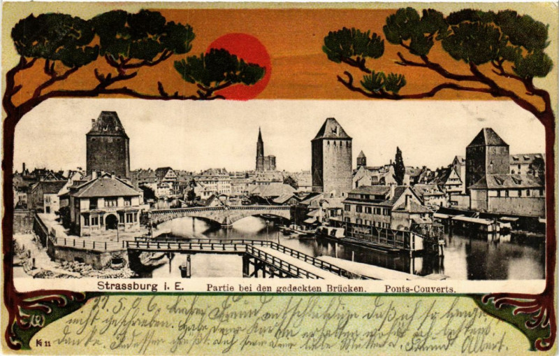 Carte postale ancienne Strassburg Partie b. den gedeckten Brucken