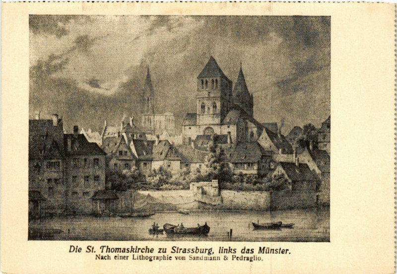 Carte postale ancienne Strassburg Die Saint-Thomaskirche links das Munster