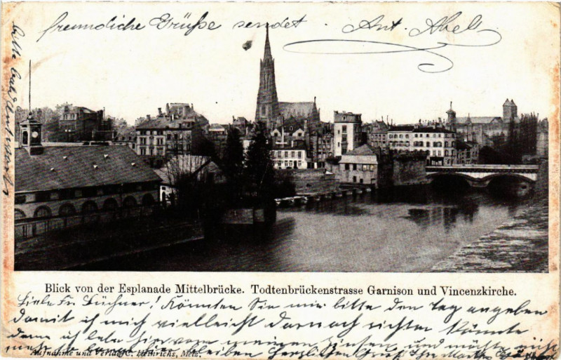 Carte postale ancienne Strassburg Blick von der Esplanade Mittelbrucke
