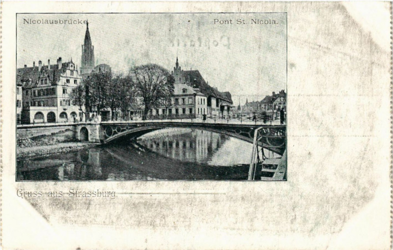 Carte postale ancienne Gruss aus Strassburg Pont Saint-Nicola à Russ