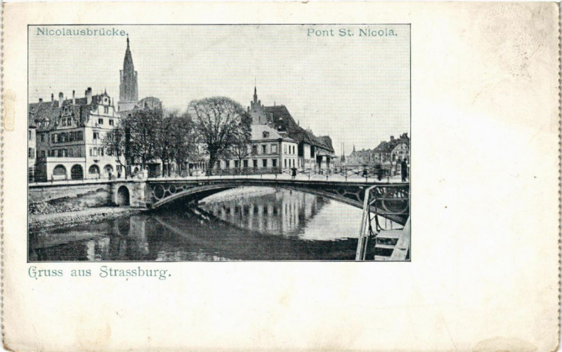 Carte postale ancienne Gruss aus Strassburg Pont Saint-Nicola à Russ