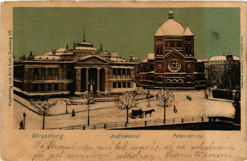 Carte postale ancienne Strassburg Justispalast Peterskrche
