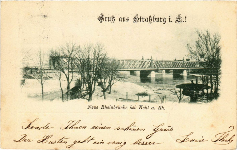 Carte postale ancienne Gruss aus Strassburg Neue Rheinbrucke à Russ
