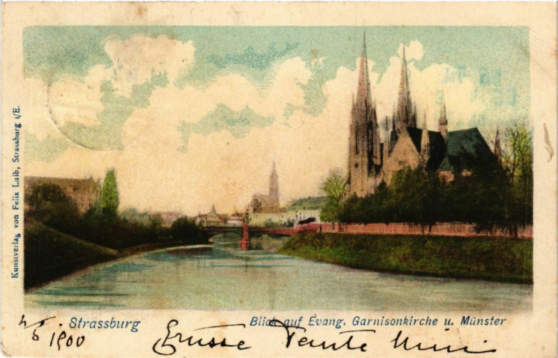 Carte postale ancienne Strassburg Blick auf Evang.Garnisonkirche u.Munster