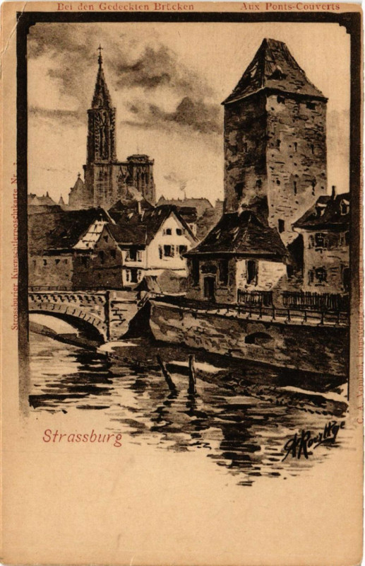 Carte postale ancienne B. den Gedeckten Brucken - Aux Ponts-Couverts - Strassburg