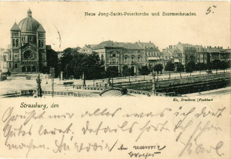 Carte postale ancienne Strassburg-Neue Jung Sankt Peterkirche und Sturmeckstaden