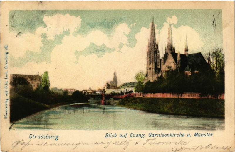 Carte postale ancienne Strassburg-Blick auf Evang.Garnisonkirche u.Munster
