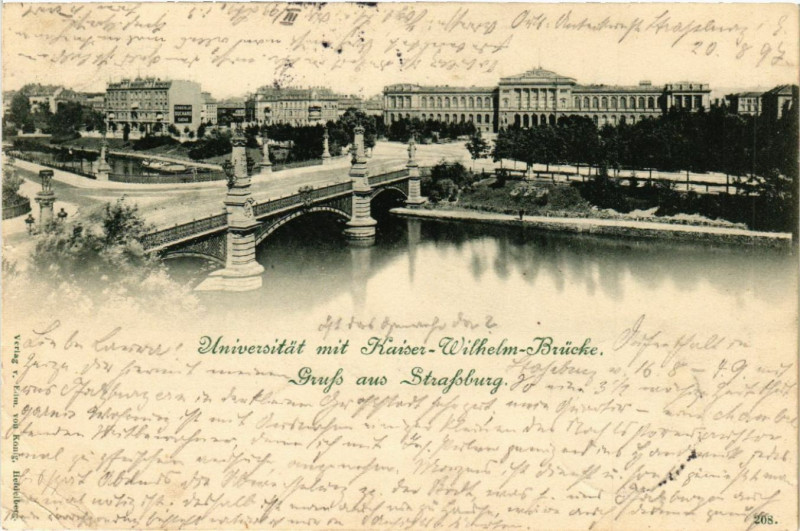 Carte postale ancienne Gruss aus Strassburg-Universitat mit Kaiser-Wilhelm-Brucke à Russ