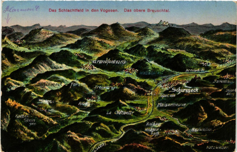 Carte postale ancienne Das Schlachtfeld in den Vogesen. Das obere BREUSCHtal