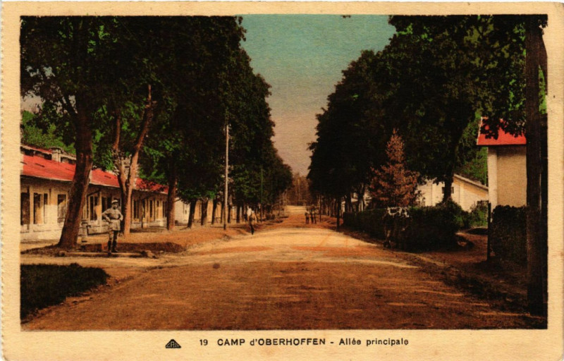 Carte postale ancienne Camp d'Oberhoffen Allée principale à Hoffen