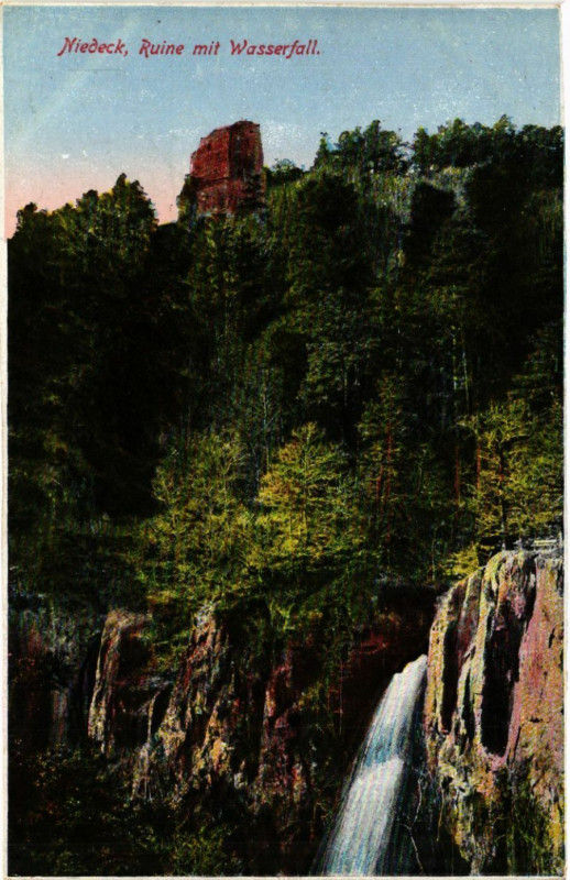 Carte postale ancienne Niedeck Ruine mit Wasserfall