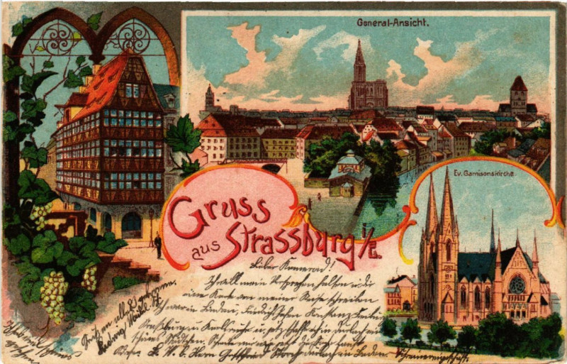 Carte postale ancienne Strasbourg - Strassburg - Vue générale - Kirche - Haus à Strasbourg