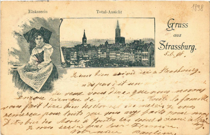 Carte postale ancienne Strasbourg - Strassburg - Vue générale - Elsasserin à Strasbourg