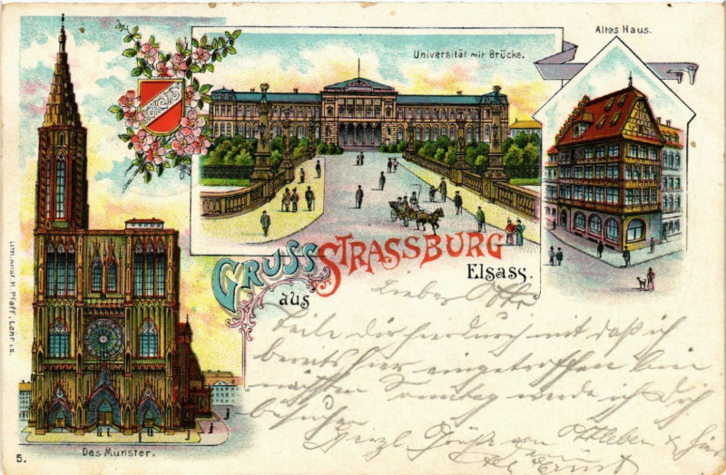 Carte postale ancienne Strasbourg - Strassburg - Universitat mit Brucke - Altes Haus à Strasbourg