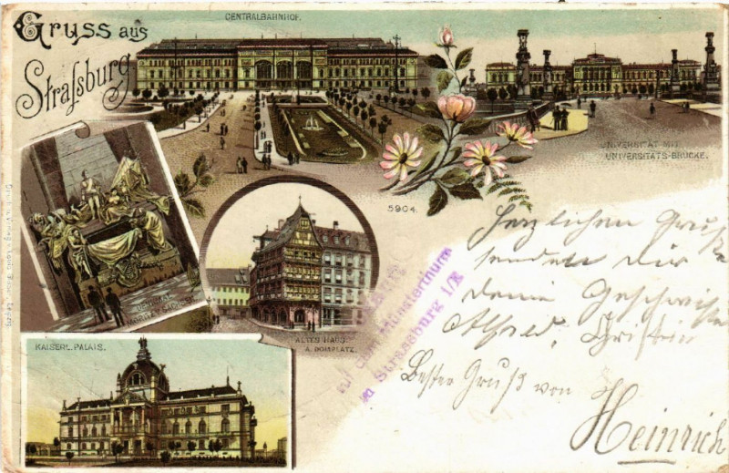 Carte postale ancienne Strasbourg - Strassburg - Universitat - Kaiser-Palais - Scenes à Strasbourg