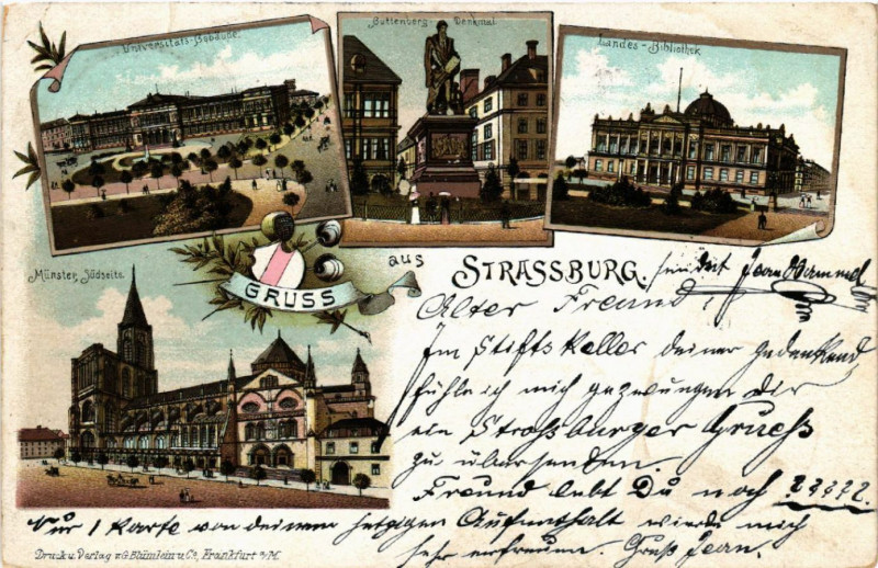 Carte postale ancienne Strasbourg - Strassburg - Universitat - Bibliothek - Munster à Strasbourg
