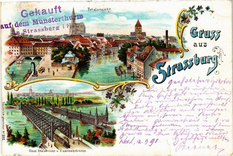 Carte postale ancienne Strasbourg - Strassburg - Totalansicht - Neue Brucke à Strasbourg