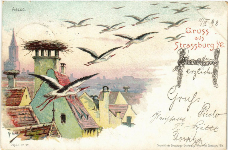 Carte postale ancienne Strasbourg - Strassburg - Storchennest - Scene à Strasbourg