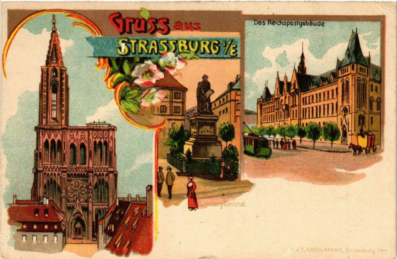 Carte postale ancienne Strasbourg - Strassburg - Reichspostgebaude - Munster - Denkmal à Strasbourg