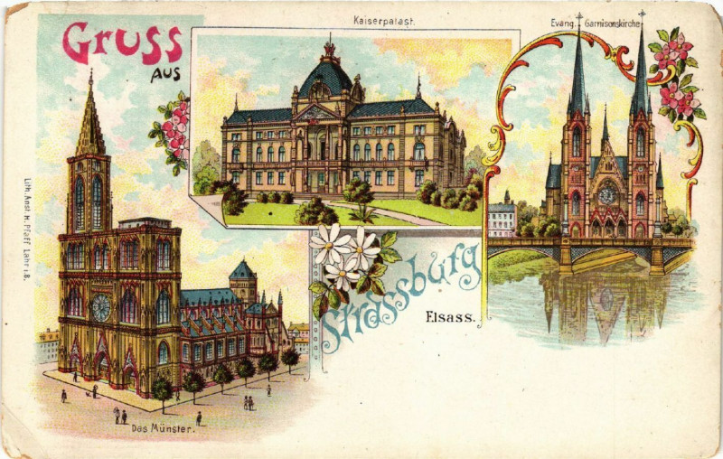 Carte postale ancienne Strasbourg Strassburg Munster Kaiserpalast Garnisonskirche à Strasbourg
