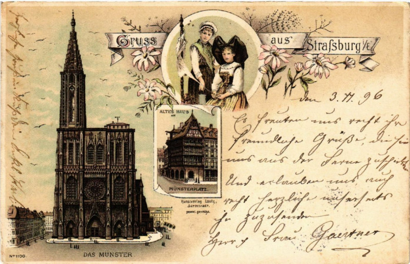 Carte postale ancienne Strasbourg - Strassburg - Munster - Altes Haus - Munsterplatz à Strasbourg