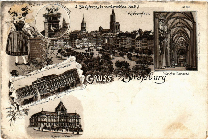 Carte postale ancienne Strasbourg - Strassburg - Kleberplatz - Universitat - Scenes à Strasbourg