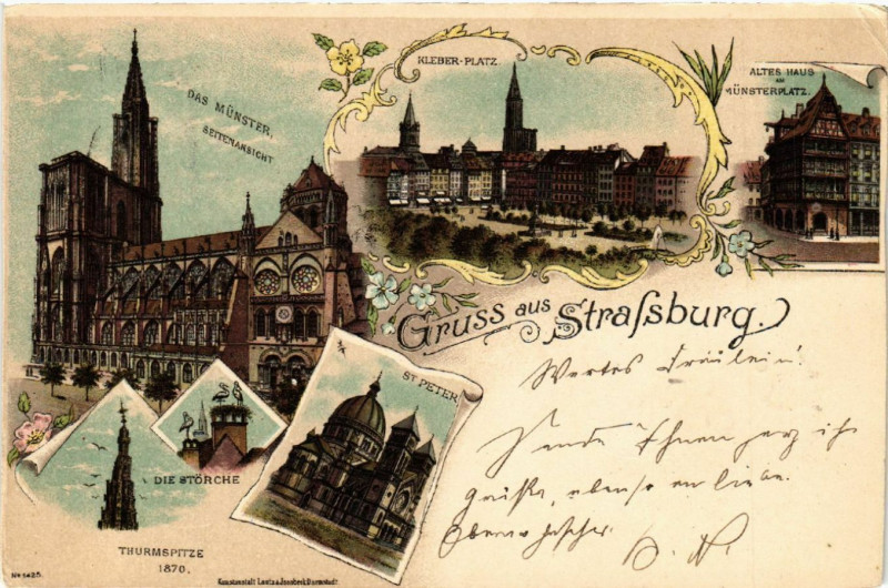 Carte postale ancienne Strasbourg - Strassburg - Kleber-Platz - Munster - Saint-Peter à Strasbourg