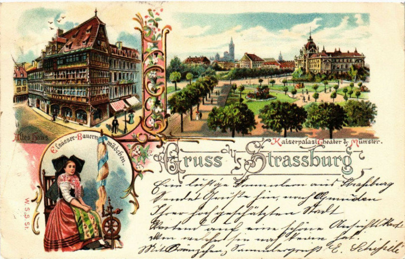 Carte postale ancienne Strasbourg - Strassburg - Kaiserpalast - Theater - Munster à Strasbourg