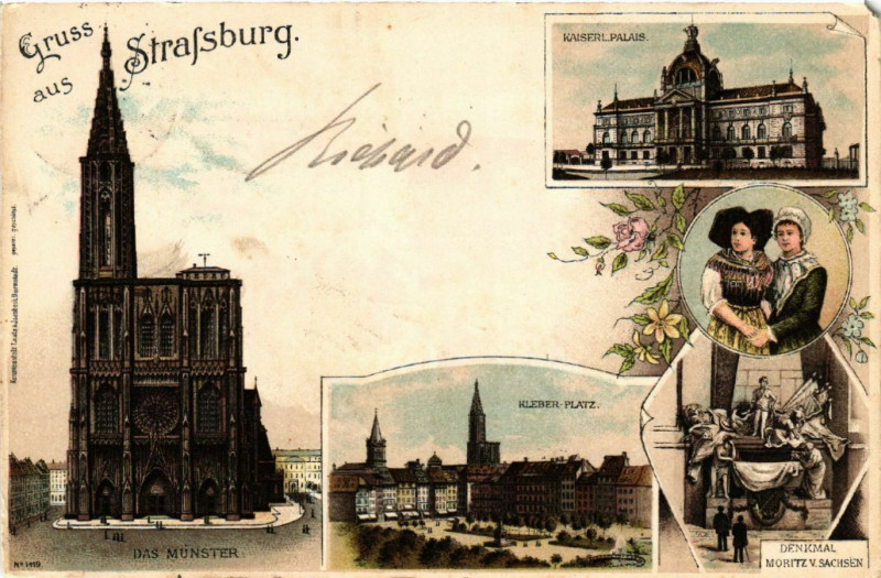 Carte postale ancienne Strasbourg Strassburg Kaiser-Palais Munster Kleber-Platz à Strasbourg