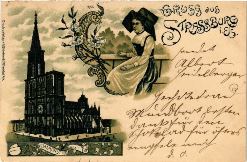 Carte postale ancienne Strasbourg - Strassburg - Elsasserin - Munster à Strasbourg