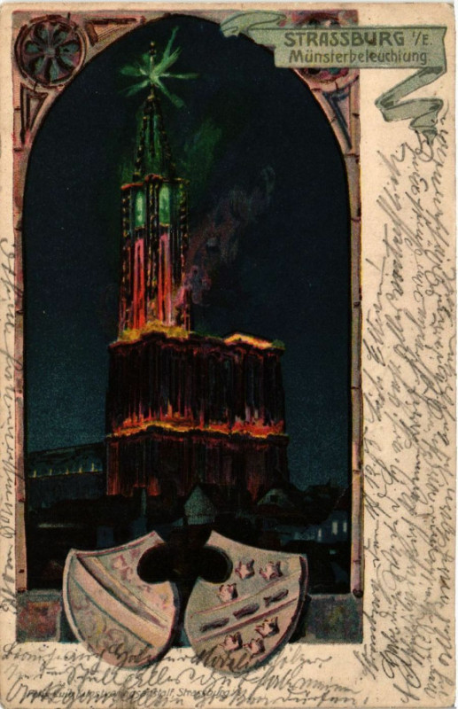 Carte postale ancienne Strasbourg - Strassburg - Cathedrale - Munsterbeleuchtung à Strasbourg