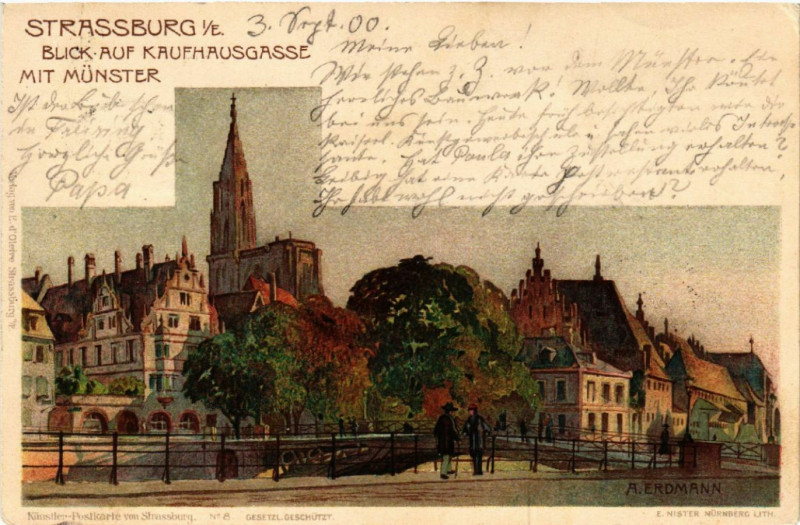 Carte postale ancienne Strasbourg - Strassburg - Blick auf Kaufhausgasse mit Munster à Strasbourg