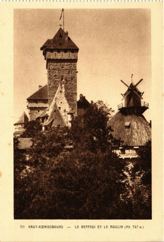 Carte postale ancienne Haut-Koenigsbourg - Le Beffroi et le Moulin